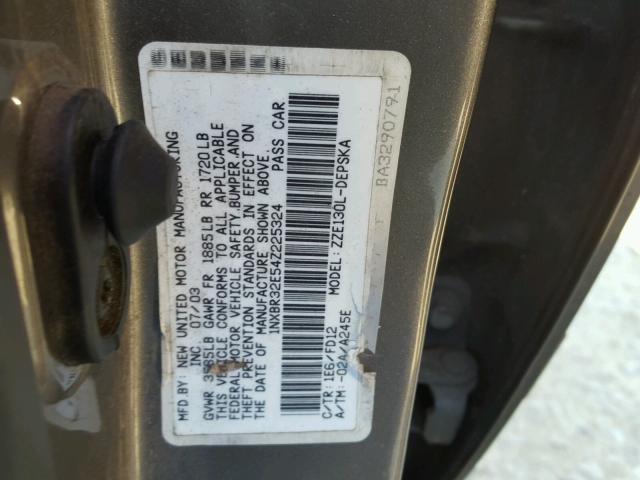 1NXBR32E54Z225324 - 2004 TOYOTA COROLLA GRAY photo 10