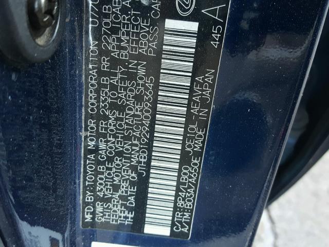 JTHBD192940093645 - 2004 LEXUS IS 300 BLUE photo 10