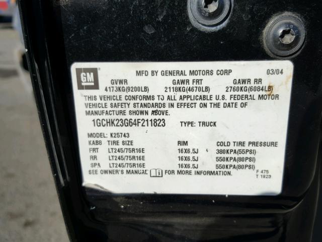 1GCHK23G64F211823 - 2004 CHEVROLET SILVERADO BLACK photo 10