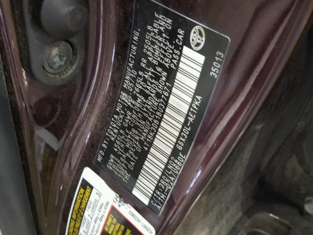 4T1BK3DB1BU377671 - 2011 TOYOTA AVALON BAS MAROON photo 10