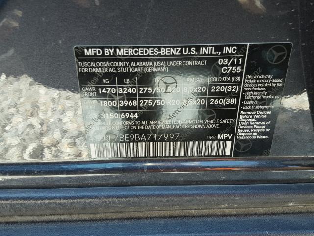 4JGBF7BE9BA717997 - 2011 MERCEDES-BENZ GL 450 4MA SILVER photo 10