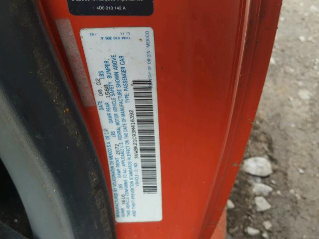 3VWBK21C93M416392 - 2003 VOLKSWAGEN NEW BEETLE 红色 照片 10