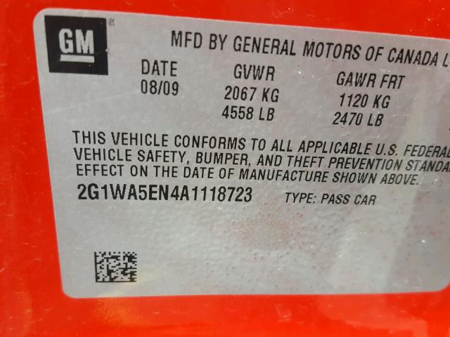 2G1WA5EN4A1118723 - 2010 CHEVROLET IMPALA LS RED photo 10