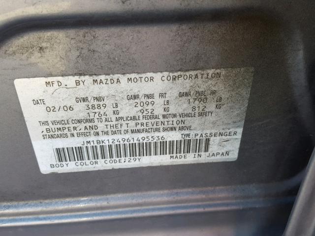 JM1BK124961495536 - 2006 MAZDA 3 S GRAY photo 10