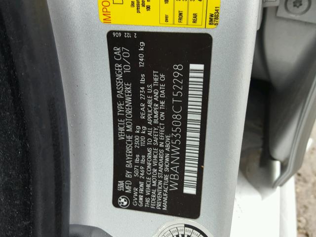 WBANW53508CT52298 - 2008 BMW 550 I SILVER photo 10