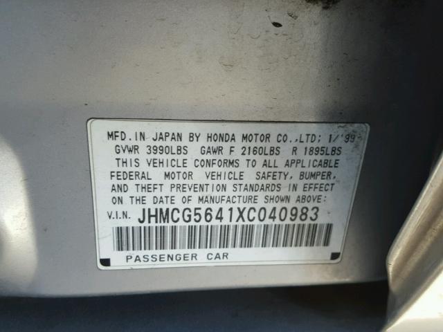 JHMCG5641XC040983 - 1999 HONDA ACCORD LX SILVER photo 10