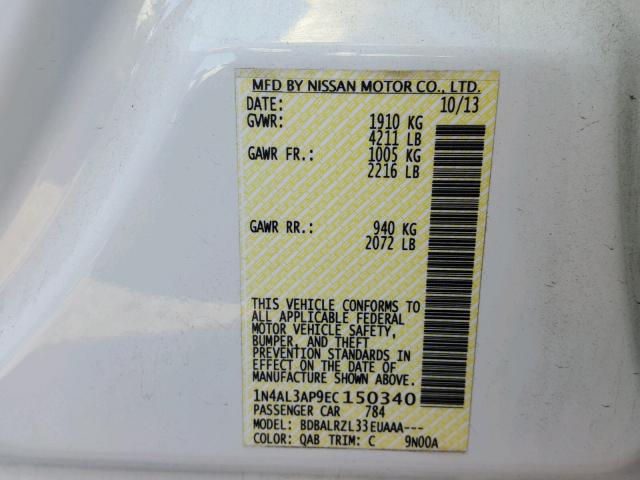 1N4AL3AP9EC150340 - 2014 NISSAN ALTIMA 2.5 WHITE photo 10