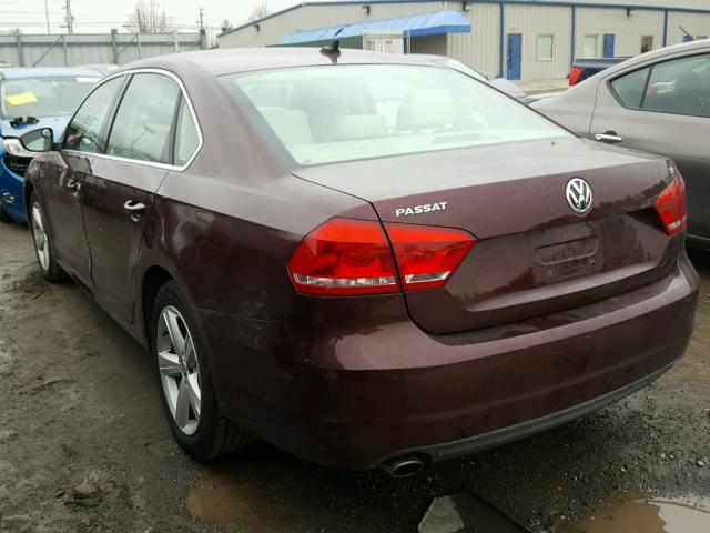 1VWBP7A36CC024003 - 2012 VOLKSWAGEN PASSAT SE BURGUNDY photo 3