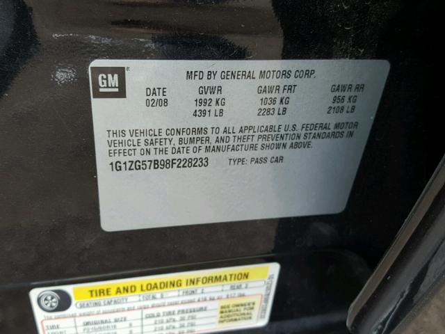 1G1ZG57B98F228233 - 2008 CHEVROLET MALIBU LS შავი ფოტო 10