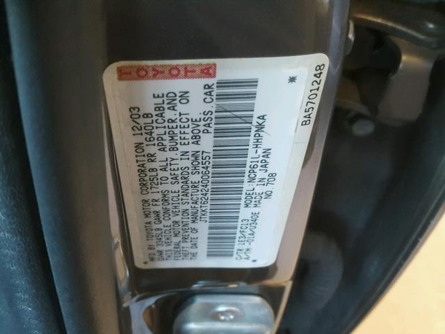 JTKKT624240064557 - 2004 TOYOTA SCION XA GRAY photo 10