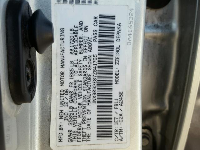 1NXBR32E87Z841765 - 2007 TOYOTA COROLLA CE SILVER photo 10