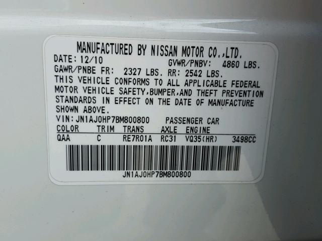 JN1AJ0HP7BM800800 - 2011 INFINITI EX35 BASE WHITE photo 10