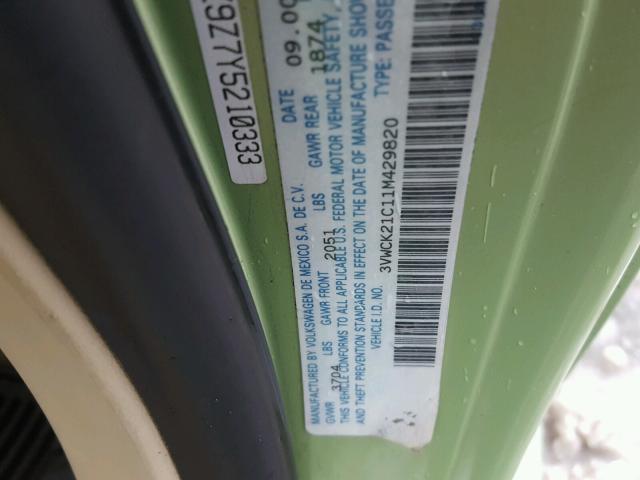 3VWCK21C11M429820 - 2001 VOLKSWAGEN NEW BEETLE 绿色 照片 10