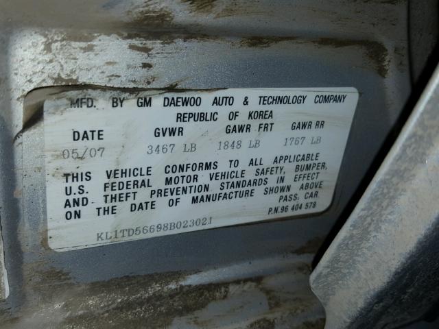 KL1TD56698B023021 - 2008 CHEVROLET AVEO BASE SILVER photo 10