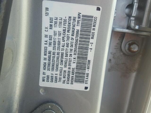 3CZRE4H50AG700964 - 2010 HONDA CR-V EX SILVER photo 10