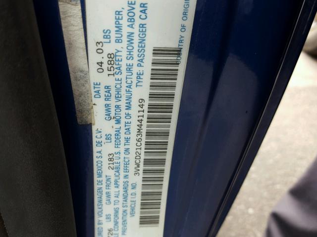 3VWCD21C63M441149 - 2003 VOLKSWAGEN NEW BEETLE 蓝色 照片 10