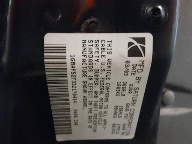 1G8AF52F33Z170414 - 2003 SATURN ION LEVEL 银色 照片 10