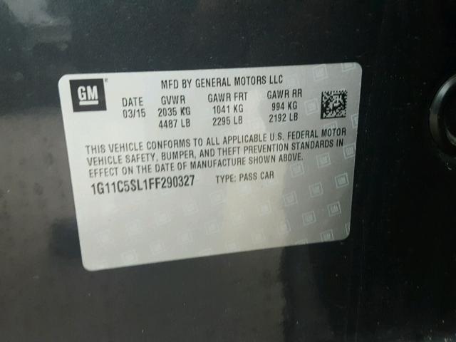 1G11C5SL1FF290327 - 2015 CHEVROLET MALIBU 1LT GRAY photo 10