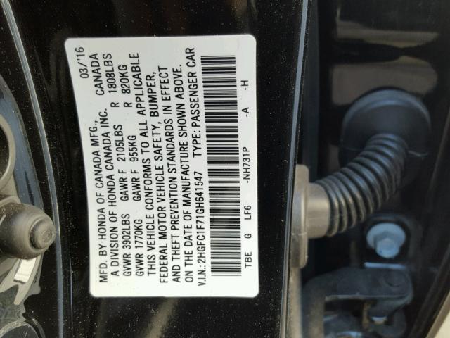 2HGFC1F71GH641547 - 2016 HONDA CIVIC EXL BLACK photo 10