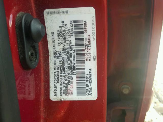 2T1BR32E83C083714 - 2003 TOYOTA COROLLA CE RED photo 10