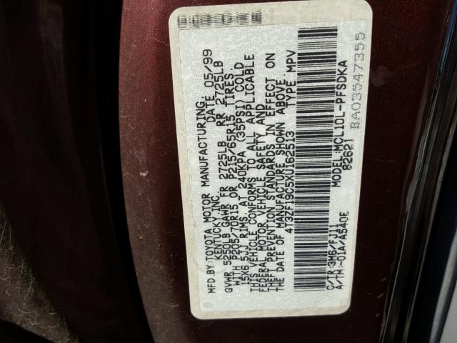 4T3ZF19C5XU162513 - 1999 TOYOTA SIENNA CE MAROON photo 10