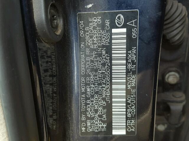 JTHBA30G855072447 - 2005 LEXUS ES 330 BLUE photo 10