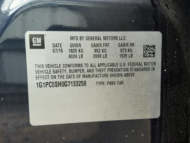 1G1PC5SH0G7133258 - 2016 CHEVROLET CRUZE LIMI BLUE photo 10