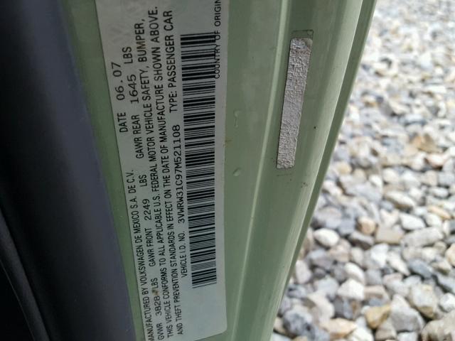 3VWRW31C97M521108 - 2007 VOLKSWAGEN NEW BEETLE 绿色 照片 10