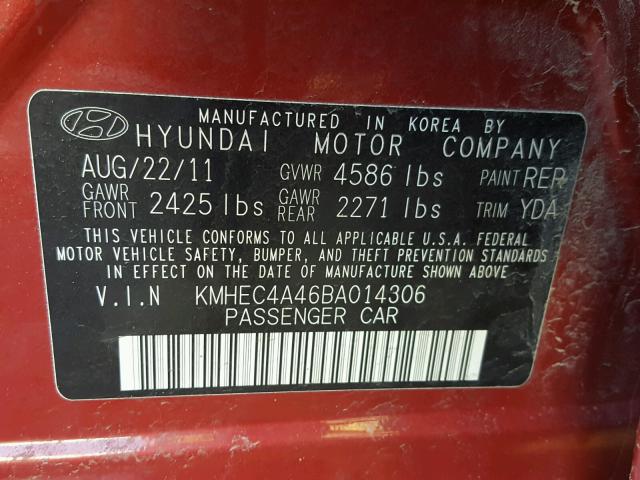 KMHEC4A46BA014306 - 2011 HYUNDAI SONATA HYB RED photo 10