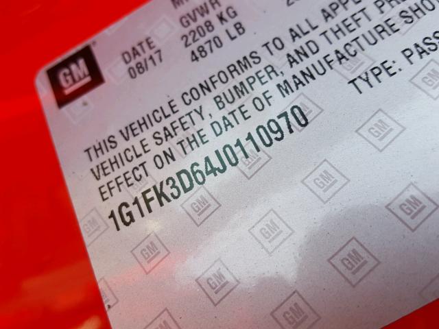 1G1FK3D64J0110970 - 2018 CHEVROLET CAMARO ZL1 红色 照片 10