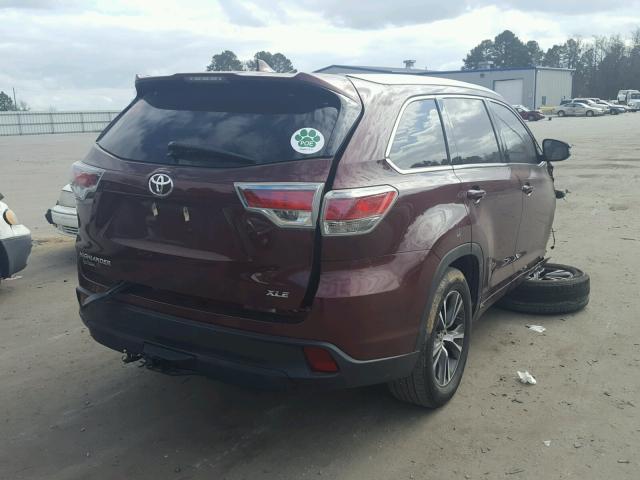 5TDKKRFH7GS129073 - 2016 TOYOTA HIGHLANDER BURGUNDY photo 4