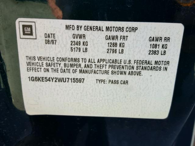 1G6KE54Y2WU715597 - 1998 CADILLAC DEVILLE DE GREEN photo 10