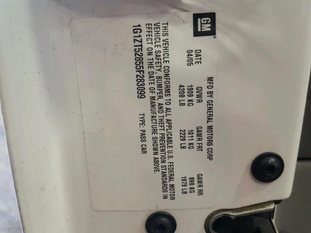 1G1ZT52855F283099 - 2005 CHEVROLET MALIBU LS თეთრი ფოტო 10