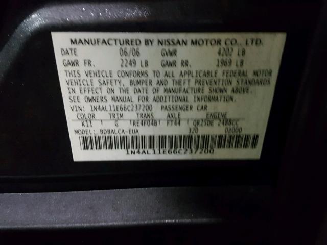 1N4AL11E66C237200 - 2006 NISSAN ALTIMA S GRAY photo 10