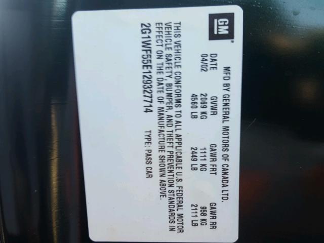 2G1WF55E129327714 - 2002 CHEVROLET IMPALA 绿色 照片 10