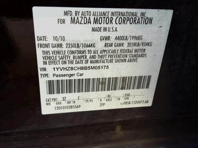 1YVHZ8CH8B5M05175 - 2011 MAZDA 6 I RED photo 10