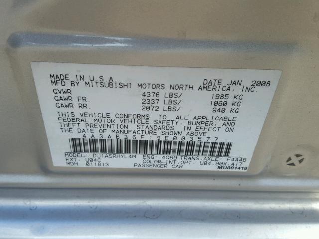 4A3AB36F19E003577 - 2009 MITSUBISHI GALANT ES GRAY photo 10