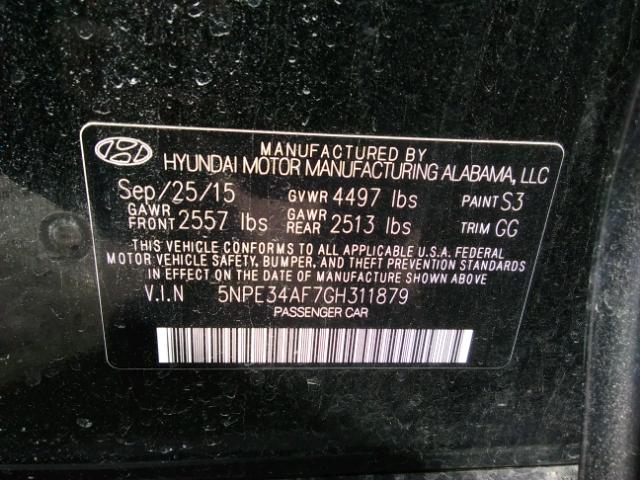 5NPE34AF7GH311879 - 2016 HYUNDAI SONATA SPO BLACK photo 10