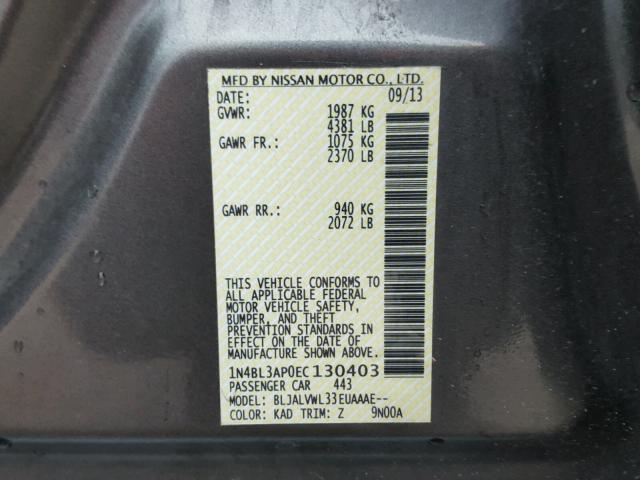 1N4BL3AP0EC130403 - 2014 NISSAN ALTIMA 3.5 GRAY photo 10