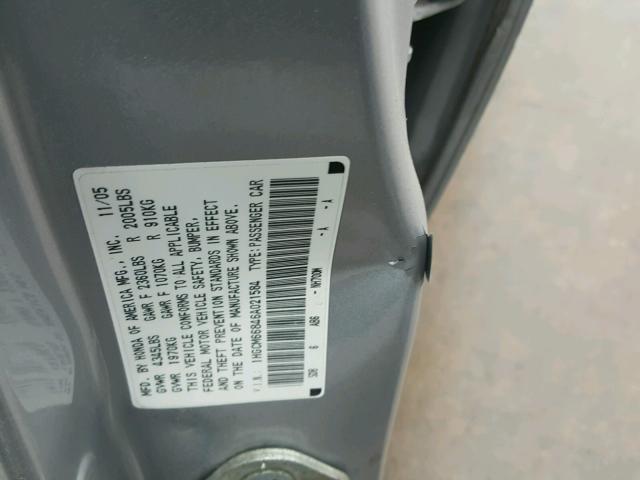 1HGCM66846A021584 - 2006 HONDA ACCORD EX SILVER photo 10