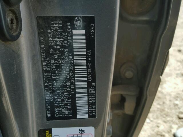 4T1BE32K55U563888 - 2005 TOYOTA CAMRY LE GRAY photo 10