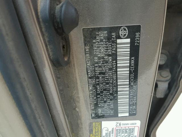 4T1BE32K46U714494 - 2006 TOYOTA CAMRY LE GRAY photo 10