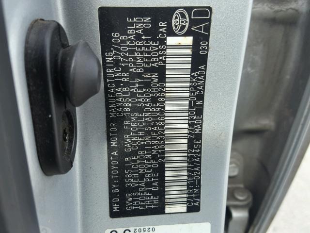 2T1BR32E86C708620 - 2006 TOYOTA COROLLA CE SILVER photo 10