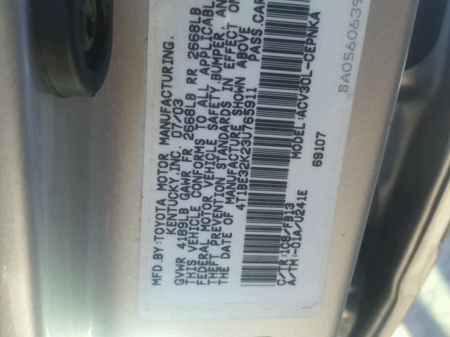 4T1BE32K23U765911 - 2003 TOYOTA CAMRY LE SILVER photo 10