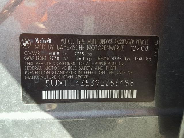 5UXFE43539L263488 - 2009 BMW X5 XDRIVE3 GRAY photo 10