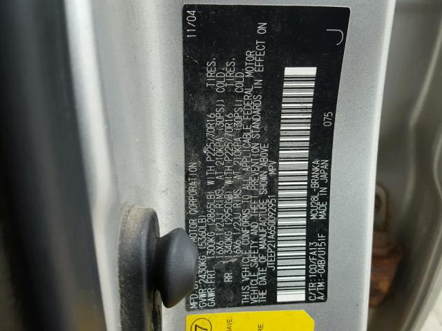 JTEEP21A650092951 - 2005 TOYOTA HIGHLANDER GRAY photo 10