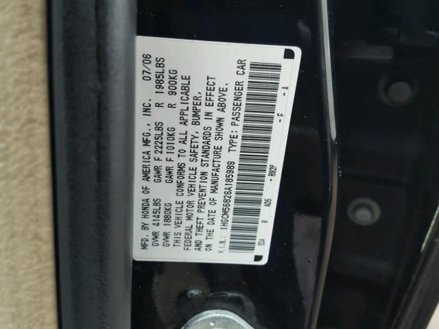 1HGCM56826A185989 - 2006 HONDA ACCORD EX BLACK photo 10