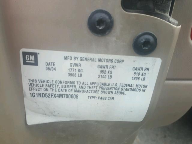 1G1ND52FX4M700608 - 2004 CHEVROLET CLASSIC TAN photo 10