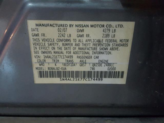 1N4AL21E77C174499 - 2007 NISSAN ALTIMA 2.5 GRAY photo 10