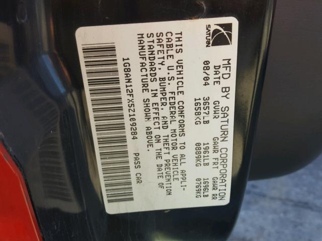 1G8AN12FX5Z109284 - 2005 SATURN ION LEVEL წითელი ფოტო 10